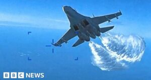 Video shows moment Russian fighter jet hits US drone over Black Sea