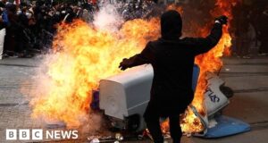 Mounds of rubbish and e-scooters on fire in France