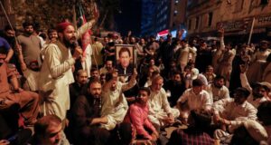 Chaos outside Imran Khan’s home as supporters clash with police attempting to arrest former Pakistani leader
