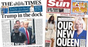 Newspaper headlines: ‘Trump in the dock’ and ‘our new Queen’