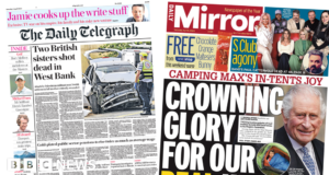 Newspaper headlines: ‘Brits shot in West Bank’ and ‘coronation invites’