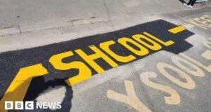 Swansea gas workers misspell school when repainting road
