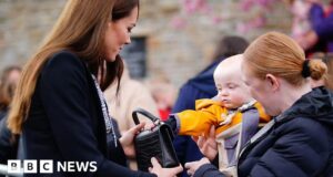 Baby grabs Kate’s handbag during royal walkabout