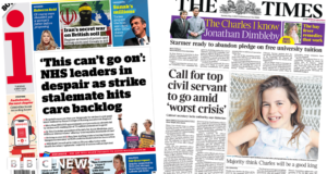 Newspaper headlines: ‘NHS leaders despair’ and ‘civil service crisis’