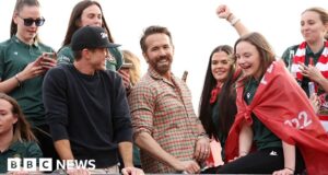 Ryan Reynolds takes selfies on Wrexham winners’ bus