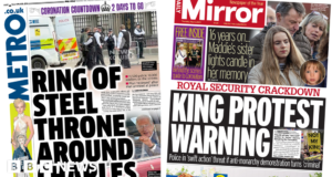 Newspaper headlines: ‘Ring of steel’ around King and ‘protest warning’