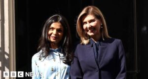 Ukraine’s first lady and PM’s wife embrace outside No 10