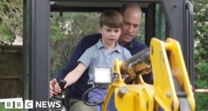 Watch: Prince Louis drives digger with dad