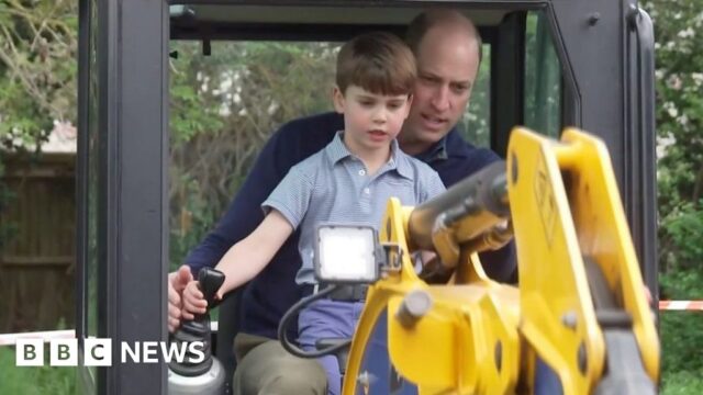 Watch: Prince Louis drives digger with dad