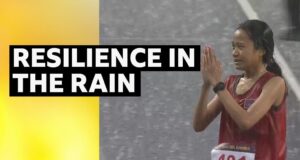 Samnang finishes 5,000m in torrential rain