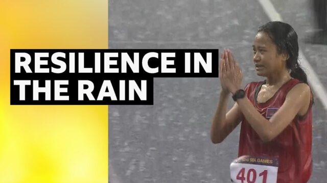 Samnang finishes 5,000m in torrential rain