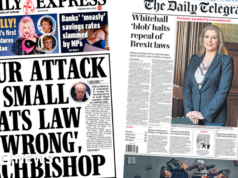 Newspaper headlines: Welby ‘clashes with ministers’ over small boats bill